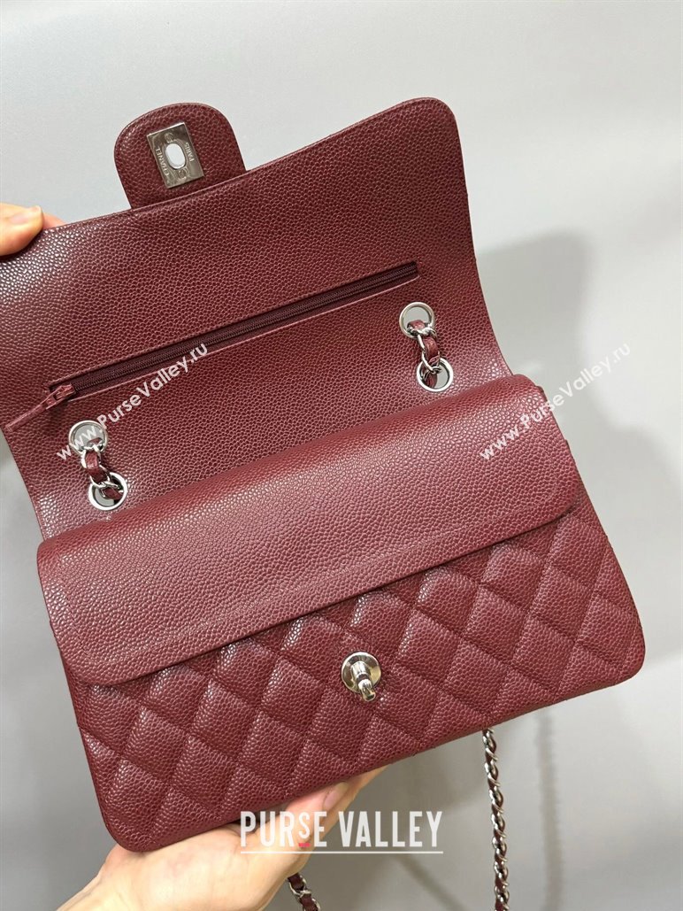 Chanel Classic Grained Calfskin Medium Flap Bag A01112 Burgundy/Silver 2024 0807 (YD-240807068)