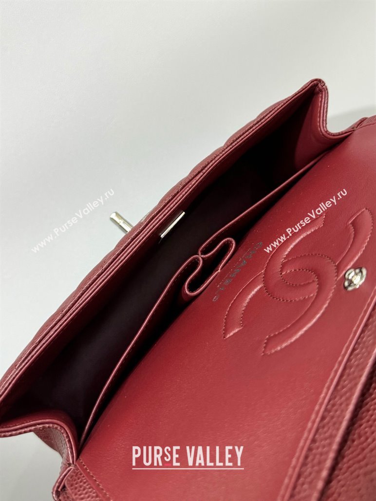 Chanel Classic Grained Calfskin Medium Flap Bag A01112 Burgundy/Silver 2024 0807 (YD-240807068)