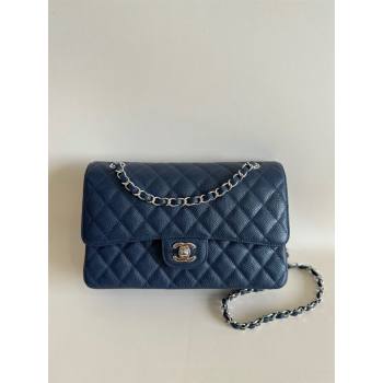 Chanel Classic Grained Calfskin Medium Flap Bag A01112 Navy Blue/Silver 2024 0807 (YD-240807069)