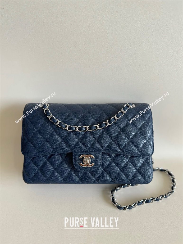 Chanel Classic Grained Calfskin Medium Flap Bag A01112 Navy Blue/Silver 2024 0807 (YD-240807069)