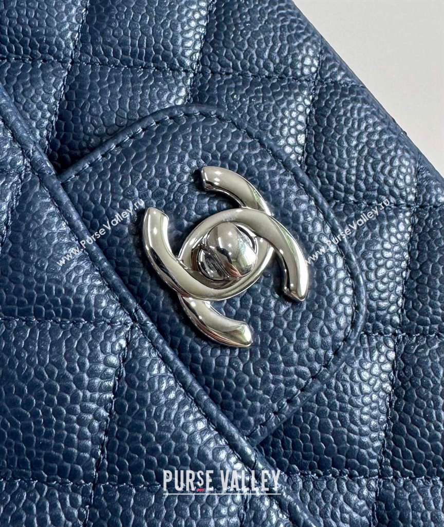 Chanel Classic Grained Calfskin Medium Flap Bag A01112 Navy Blue/Silver 2024 0807 (YD-240807069)