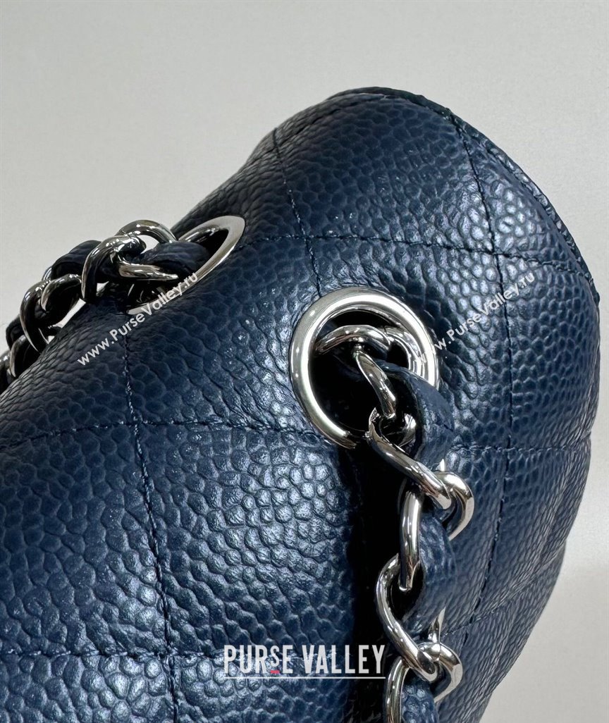 Chanel Classic Grained Calfskin Medium Flap Bag A01112 Navy Blue/Silver 2024 0807 (YD-240807069)