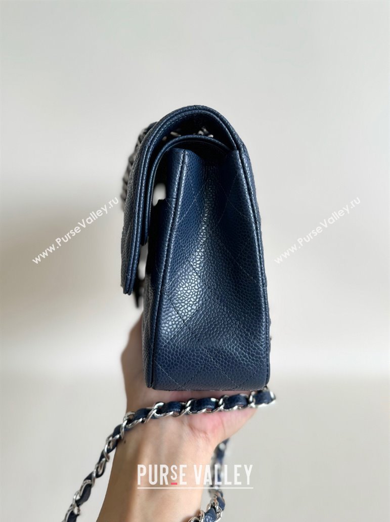 Chanel Classic Grained Calfskin Medium Flap Bag A01112 Navy Blue/Silver 2024 0807 (YD-240807069)