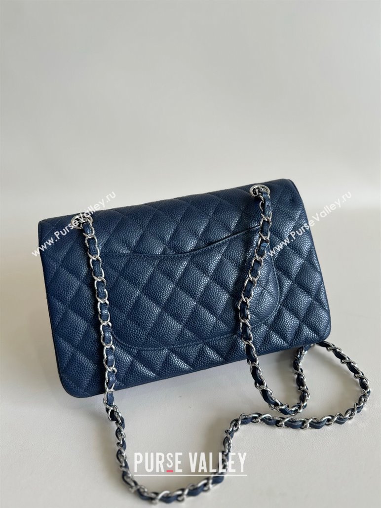 Chanel Classic Grained Calfskin Medium Flap Bag A01112 Navy Blue/Silver 2024 0807 (YD-240807069)