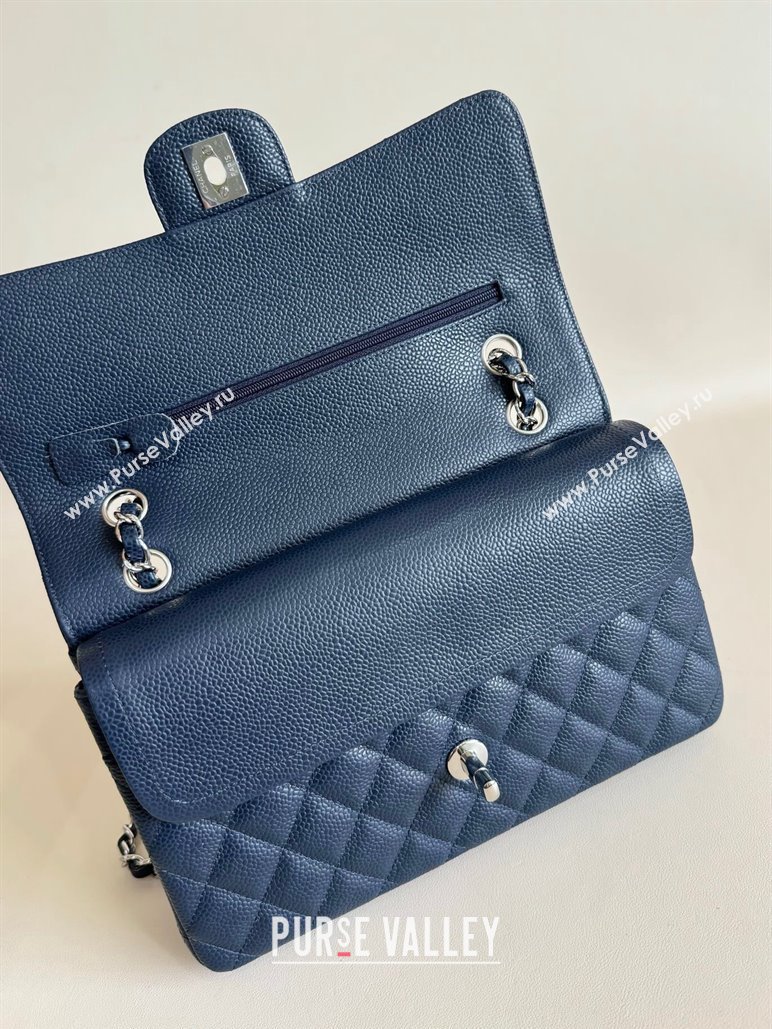 Chanel Classic Grained Calfskin Medium Flap Bag A01112 Navy Blue/Silver 2024 0807 (YD-240807069)