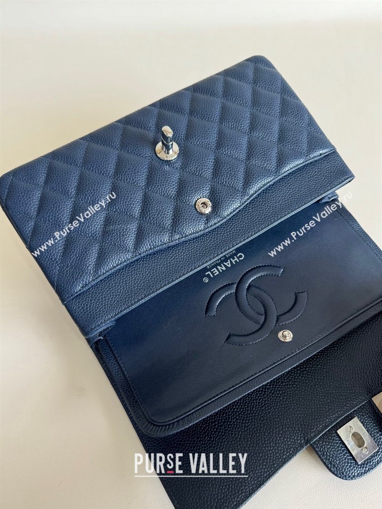 Chanel Classic Grained Calfskin Medium Flap Bag A01112 Navy Blue/Silver 2024 0807 (YD-240807069)