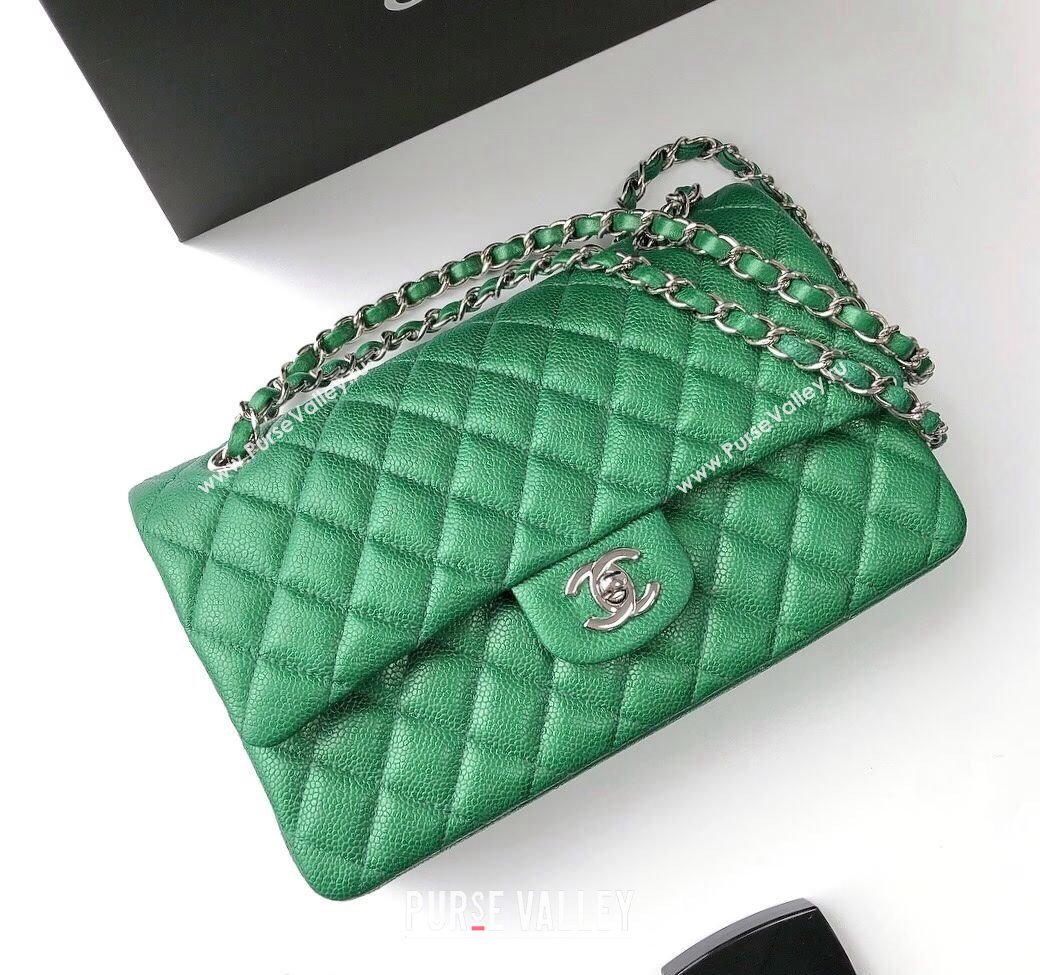 Chanel Classic Iridescent Grained Calfskin Medium Flap Bag A01112 Green 2024 (YD-240807093)