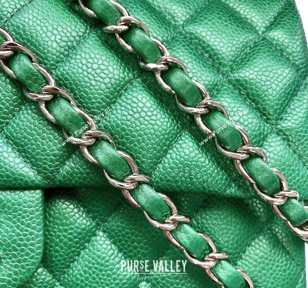 Chanel Classic Iridescent Grained Calfskin Medium Flap Bag A01112 Green 2024 (YD-240807093)