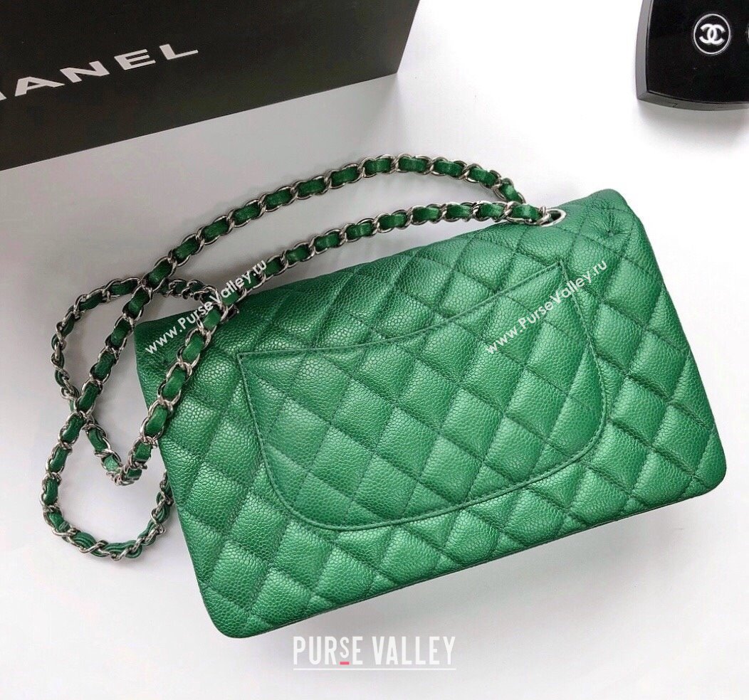 Chanel Classic Iridescent Grained Calfskin Medium Flap Bag A01112 Green 2024 (YD-240807093)