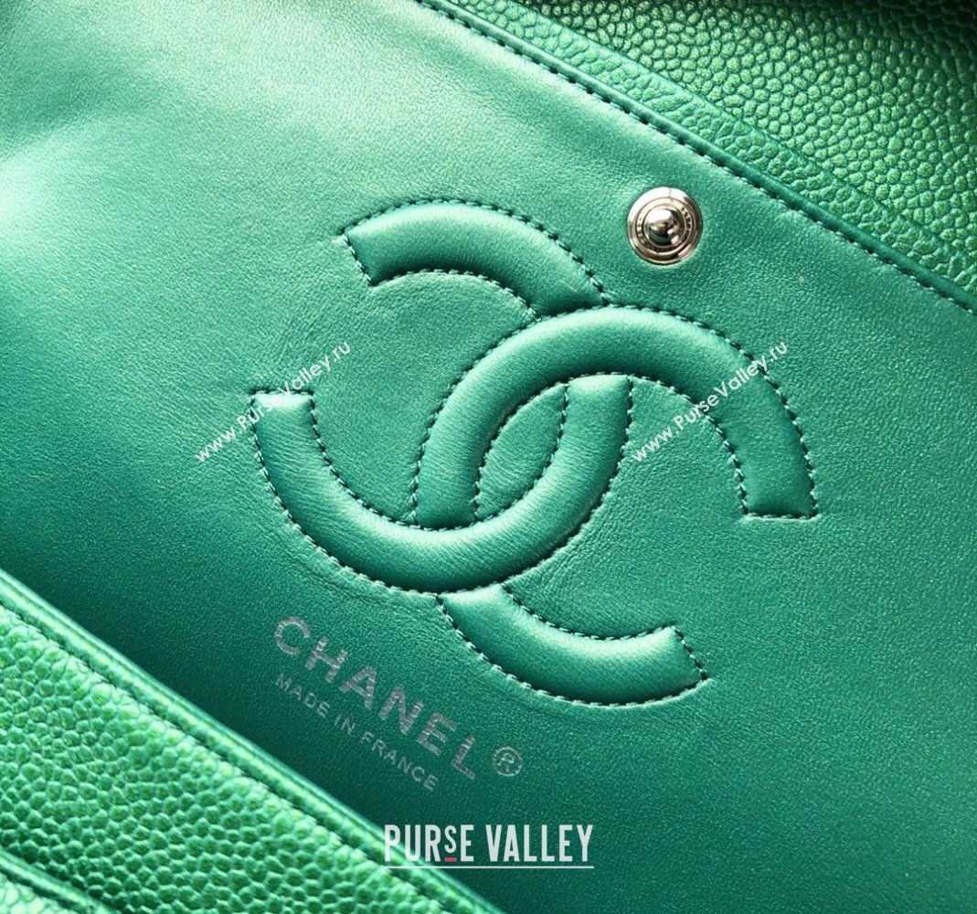 Chanel Classic Iridescent Grained Calfskin Medium Flap Bag A01112 Green 2024 (YD-240807093)