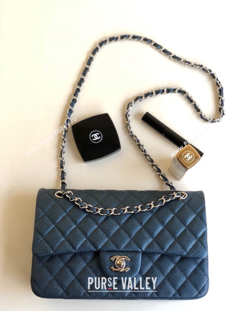 Chanel Classic Iridescent Grained Calfskin Medium Flap Bag A01112 Dark Blue 2024 (YD-240807094)