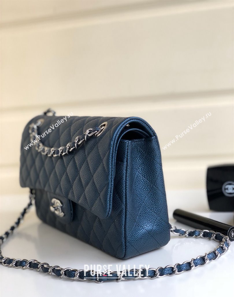 Chanel Classic Iridescent Grained Calfskin Medium Flap Bag A01112 Dark Blue 2024 (YD-240807094)