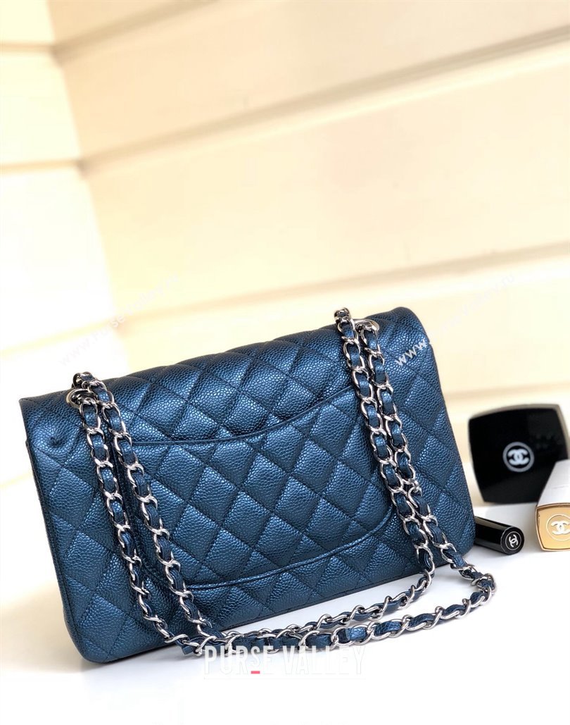 Chanel Classic Iridescent Grained Calfskin Medium Flap Bag A01112 Dark Blue 2024 (YD-240807094)