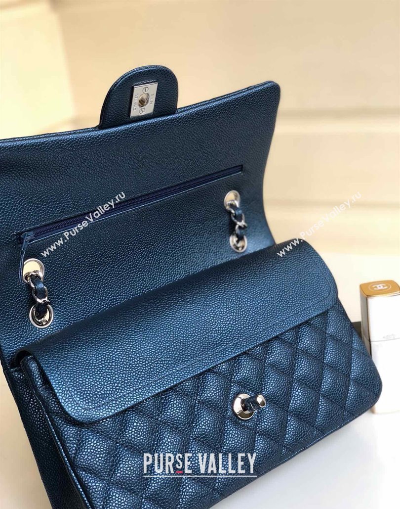 Chanel Classic Iridescent Grained Calfskin Medium Flap Bag A01112 Dark Blue 2024 (YD-240807094)