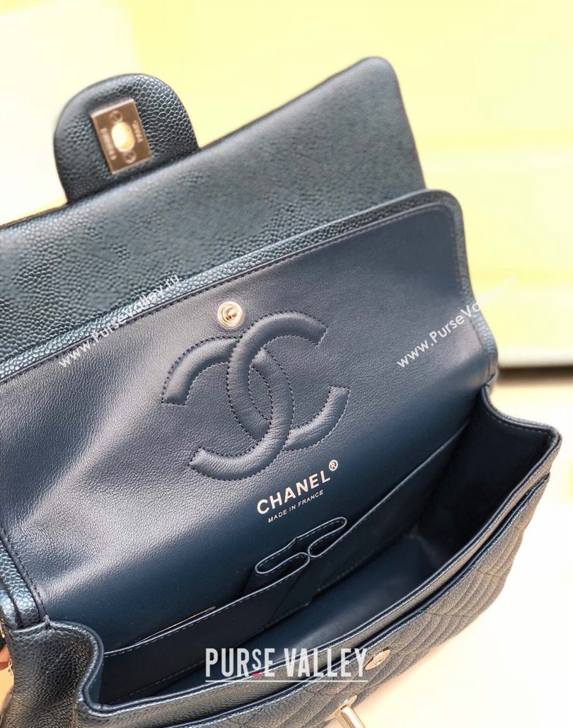 Chanel Classic Iridescent Grained Calfskin Medium Flap Bag A01112 Dark Blue 2024 (YD-240807094)