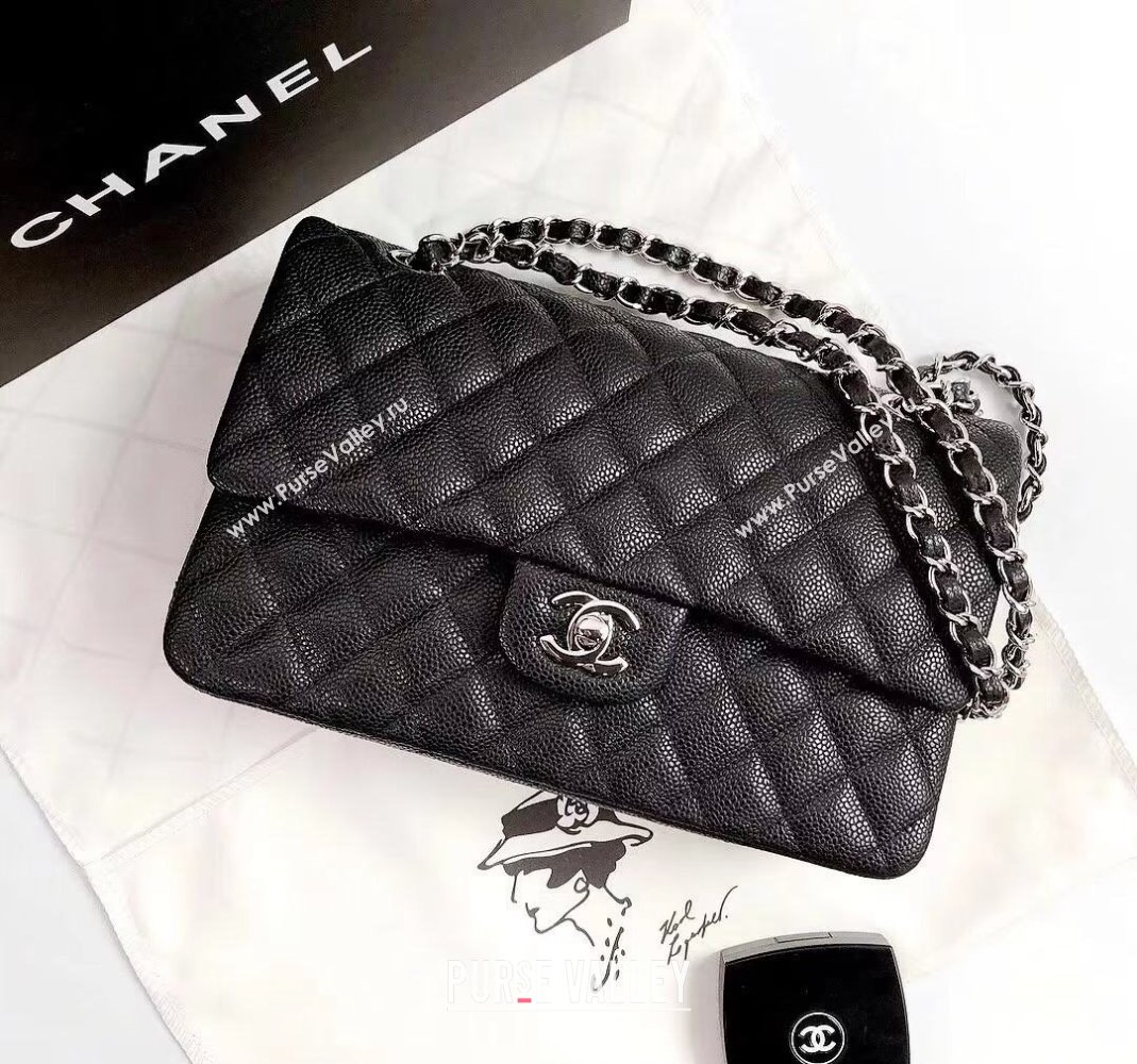 Chanel Classic Iridescent Grained Calfskin Medium Flap Bag A01112 Black 2024 (YD-240807095)