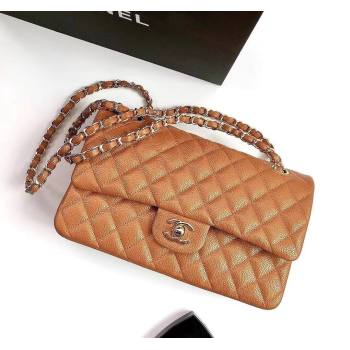 Chanel Classic Iridescent Grained Calfskin Medium Flap Bag A01112 Brown/Gold 2024 (YD-240807098)