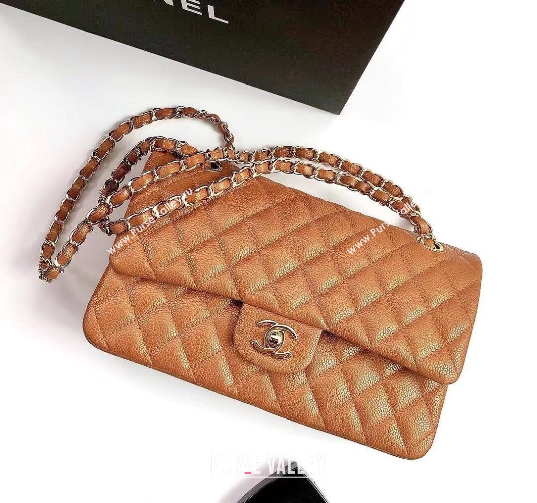 Chanel Classic Iridescent Grained Calfskin Medium Flap Bag A01112 Brown/Gold 2024 (YD-240807098)