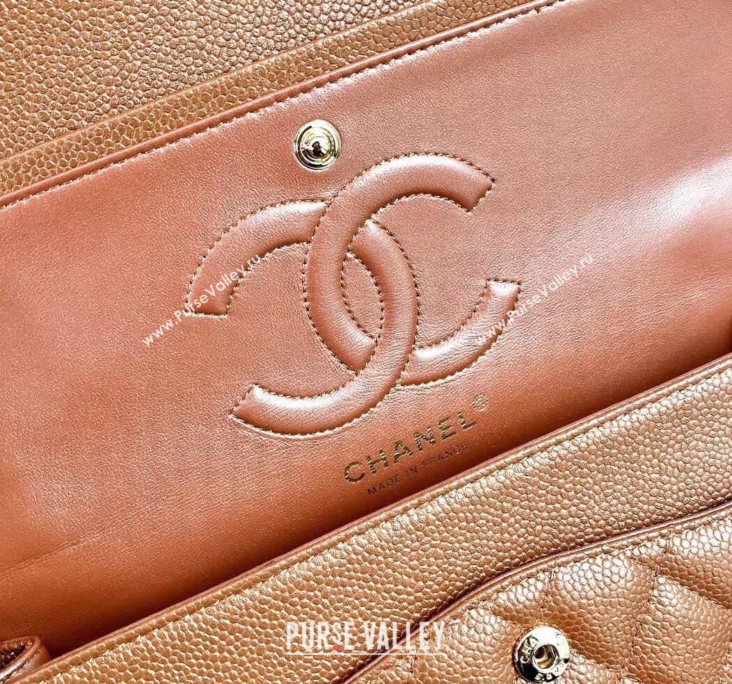 Chanel Classic Iridescent Grained Calfskin Medium Flap Bag A01112 Brown/Gold 2024 (YD-240807098)