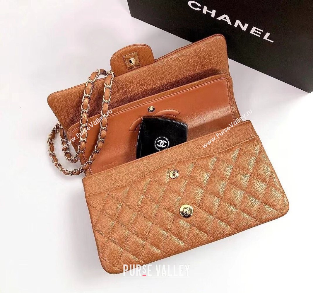 Chanel Classic Iridescent Grained Calfskin Medium Flap Bag A01112 Brown/Gold 2024 (YD-240807098)