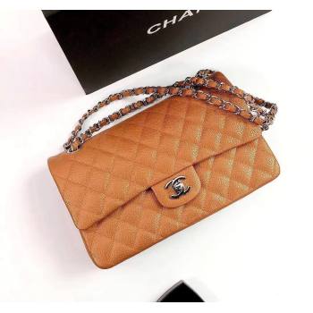 Chanel Classic Iridescent Grained Calfskin Medium Flap Bag A01112 Brown/Silver 2024 (YD-240807099)