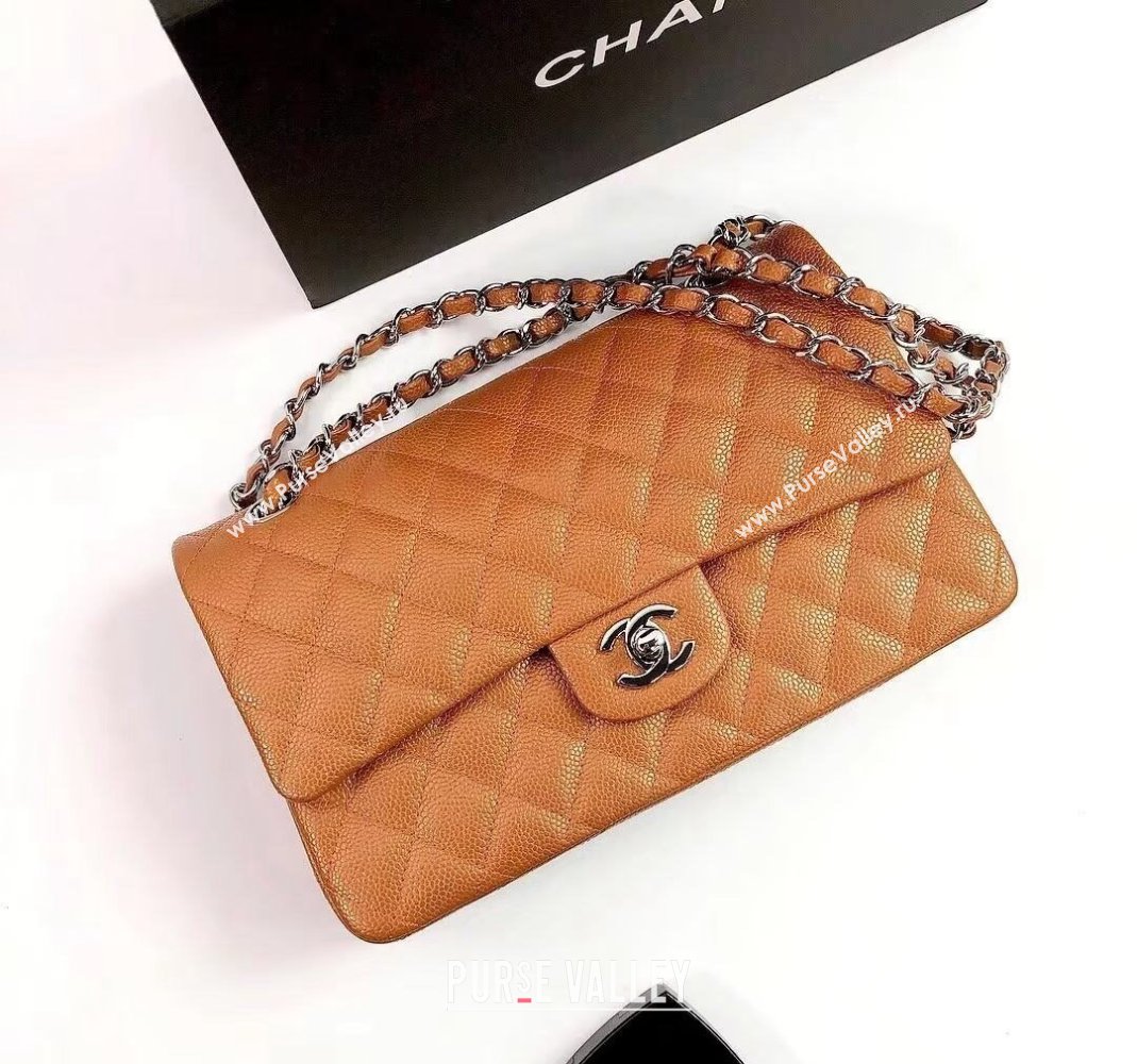 Chanel Classic Iridescent Grained Calfskin Medium Flap Bag A01112 Brown/Silver 2024 (YD-240807099)