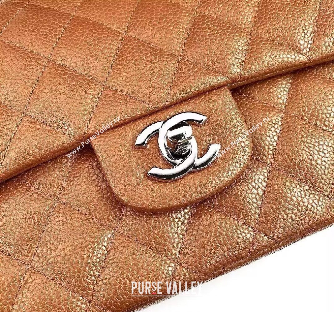 Chanel Classic Iridescent Grained Calfskin Medium Flap Bag A01112 Brown/Silver 2024 (YD-240807099)