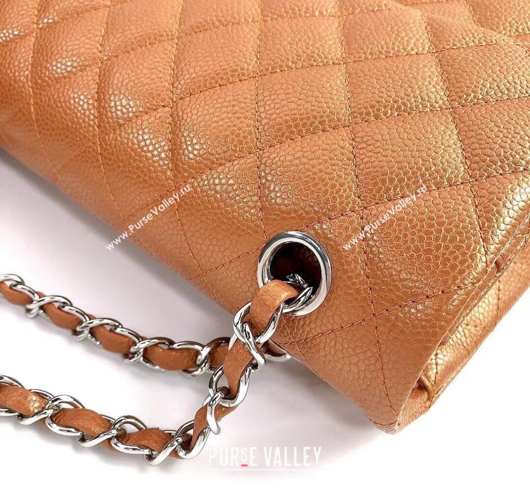 Chanel Classic Iridescent Grained Calfskin Medium Flap Bag A01112 Brown/Silver 2024 (YD-240807099)