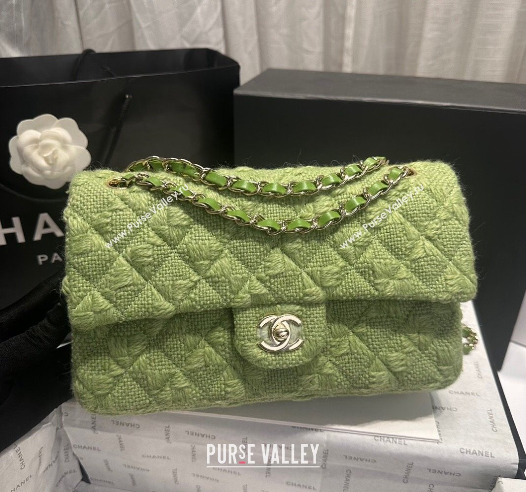 Chanel Classic Tweed Medium Flap Bag A01112 Green 2024 0808 (yezi-240808009)