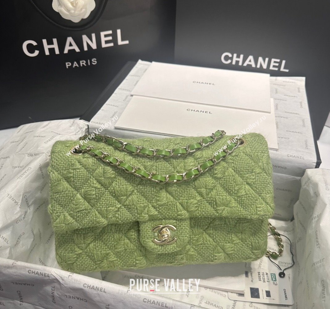 Chanel Classic Tweed Medium Flap Bag A01112 Green 2024 0808 (yezi-240808009)