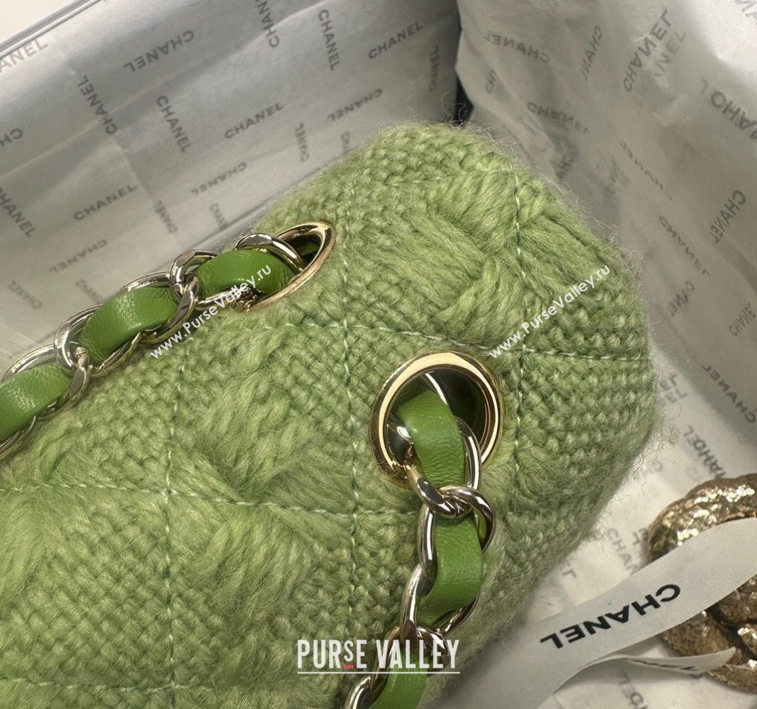 Chanel Classic Tweed Medium Flap Bag A01112 Green 2024 0808 (yezi-240808009)