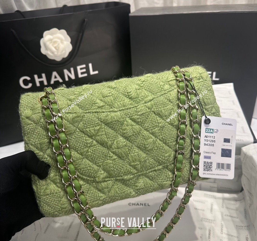 Chanel Classic Tweed Medium Flap Bag A01112 Green 2024 0808 (yezi-240808009)