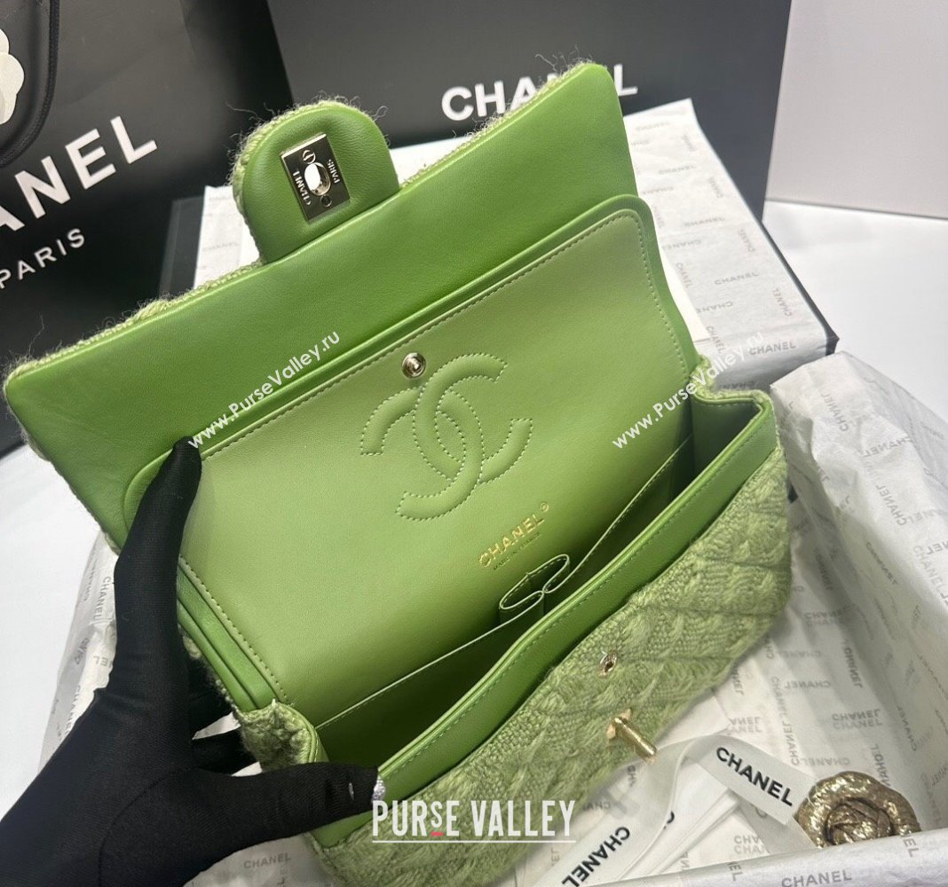 Chanel Classic Tweed Medium Flap Bag A01112 Green 2024 0808 (yezi-240808009)