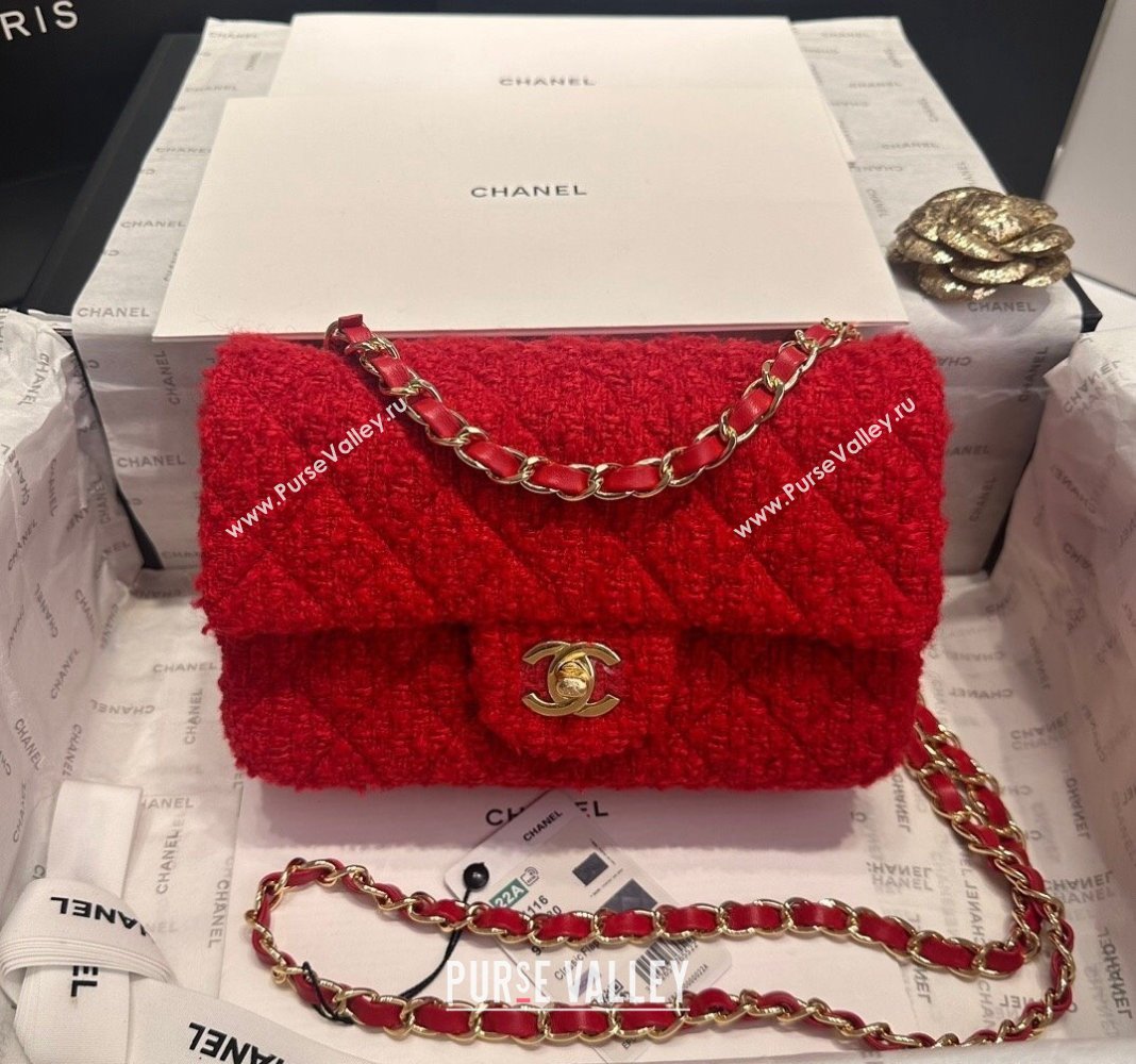 Chanel Classic Tweed Mini Flap Bag A69900 Red 2024 0808 (yezi-240808007)