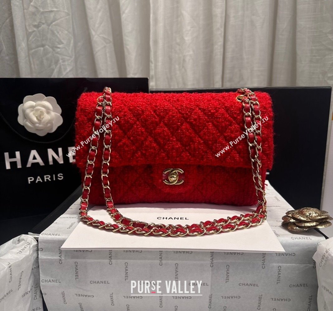 Chanel Classic Tweed Medium Flap Bag A01112 Red 2024 0808 (yezi-240808010)