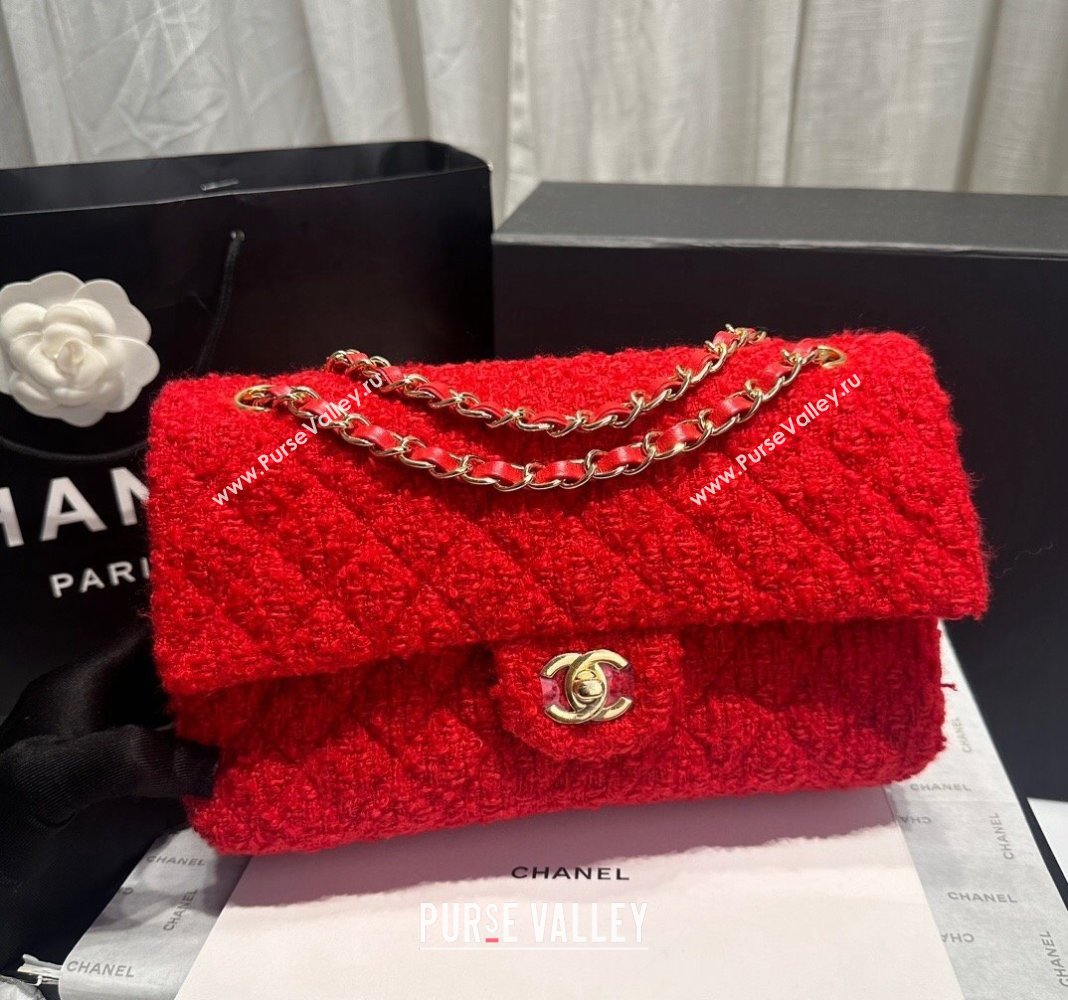 Chanel Classic Tweed Medium Flap Bag A01112 Red 2024 0808 (yezi-240808010)