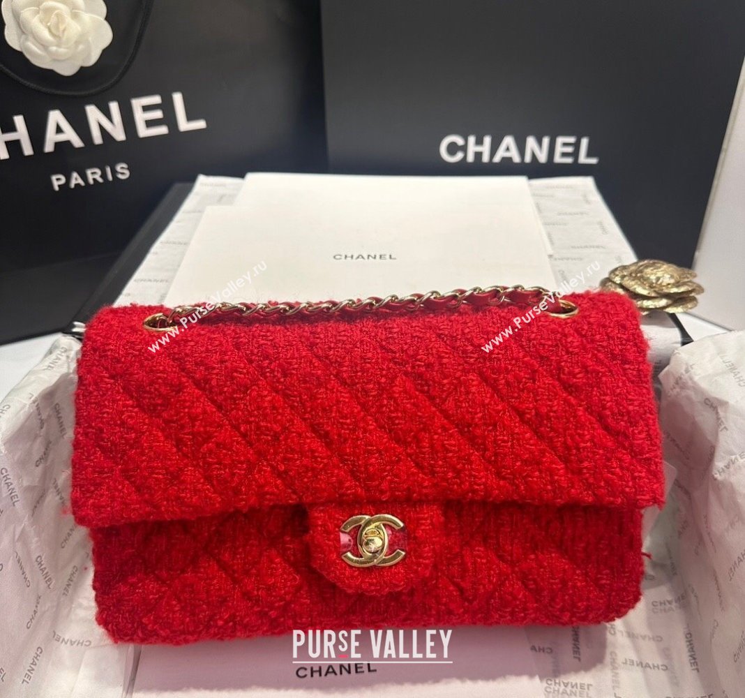 Chanel Classic Tweed Medium Flap Bag A01112 Red 2024 0808 (yezi-240808010)