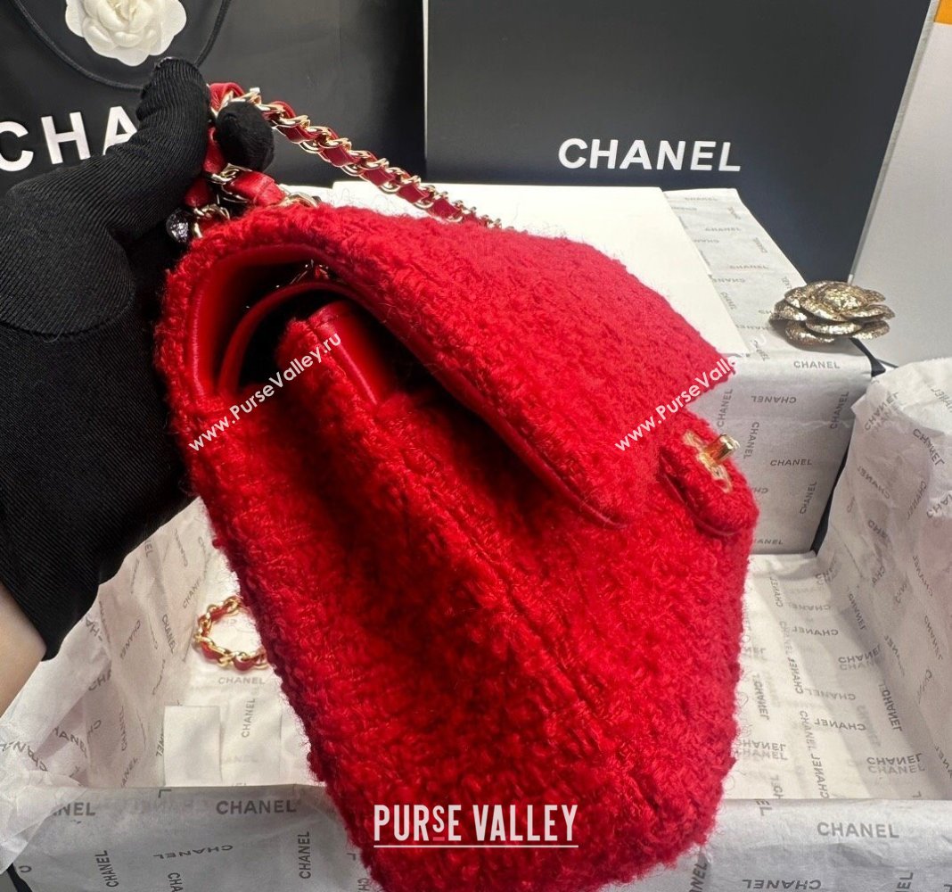 Chanel Classic Tweed Medium Flap Bag A01112 Red 2024 0808 (yezi-240808010)