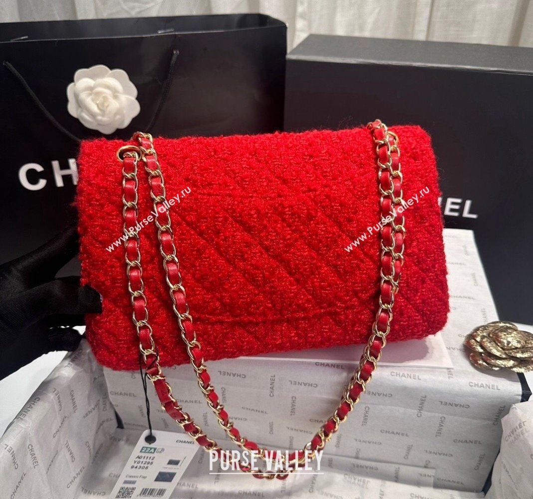 Chanel Classic Tweed Medium Flap Bag A01112 Red 2024 0808 (yezi-240808010)