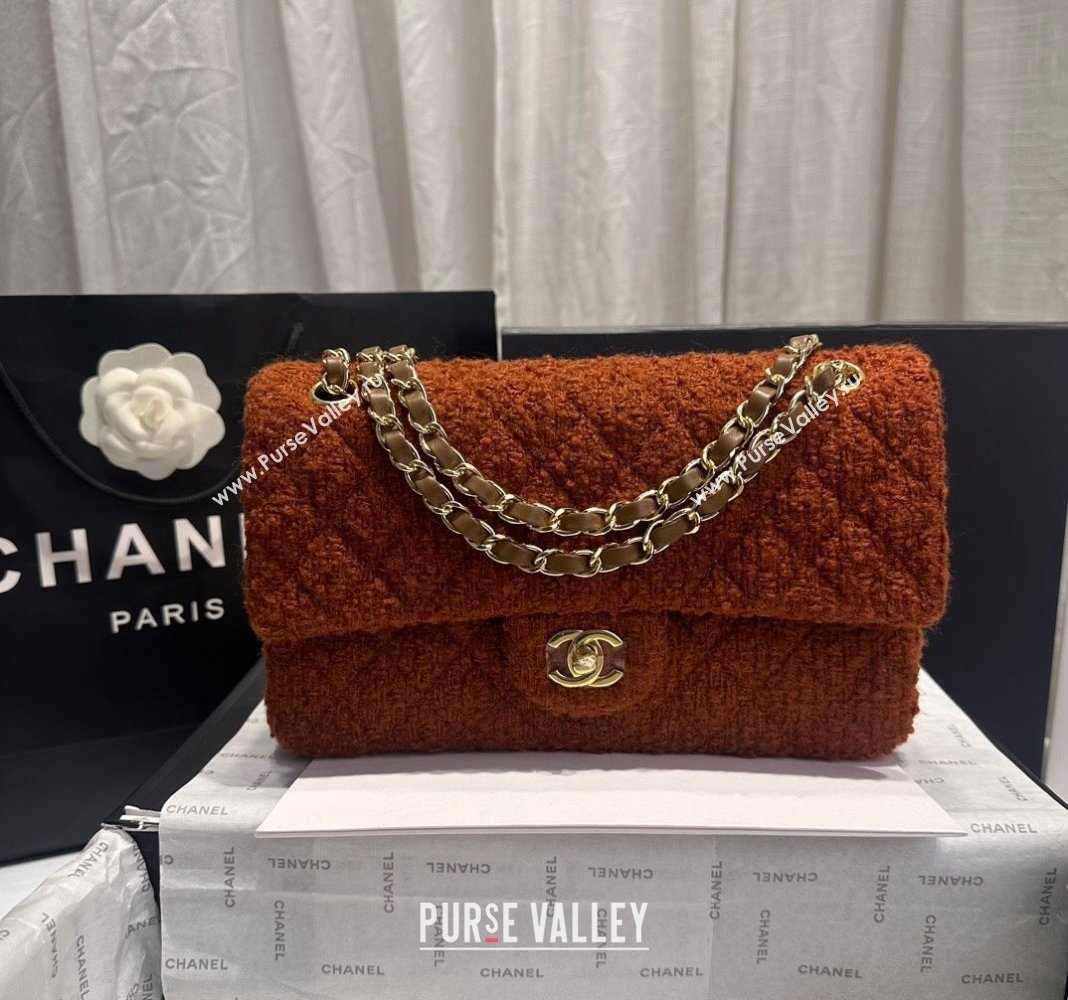 Chanel Classic Tweed Medium Flap Bag A01112 Brown 2024 0808 (yezi-240808011)