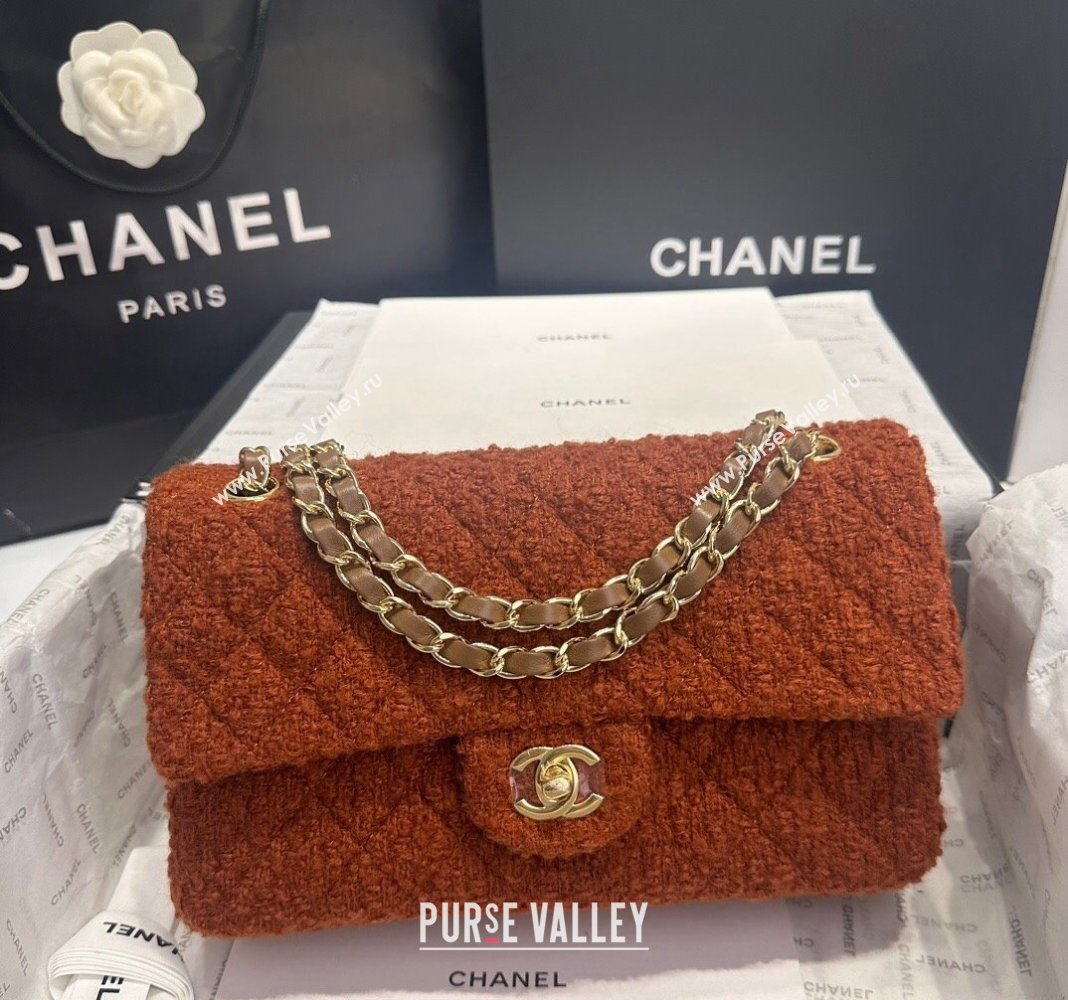 Chanel Classic Tweed Medium Flap Bag A01112 Brown 2024 0808 (yezi-240808011)