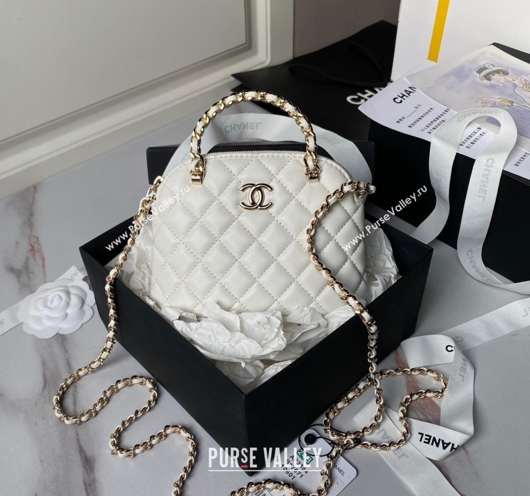 Chanel Shiny Lambskin Clutch with Chain and Top Handle White 2024 AP3354 (yezi-240808013)