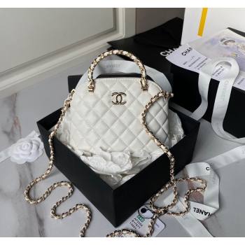 Chanel Shiny Lambskin Clutch with Chain and Top Handle White 2024 AP3354 (yezi-240830069)