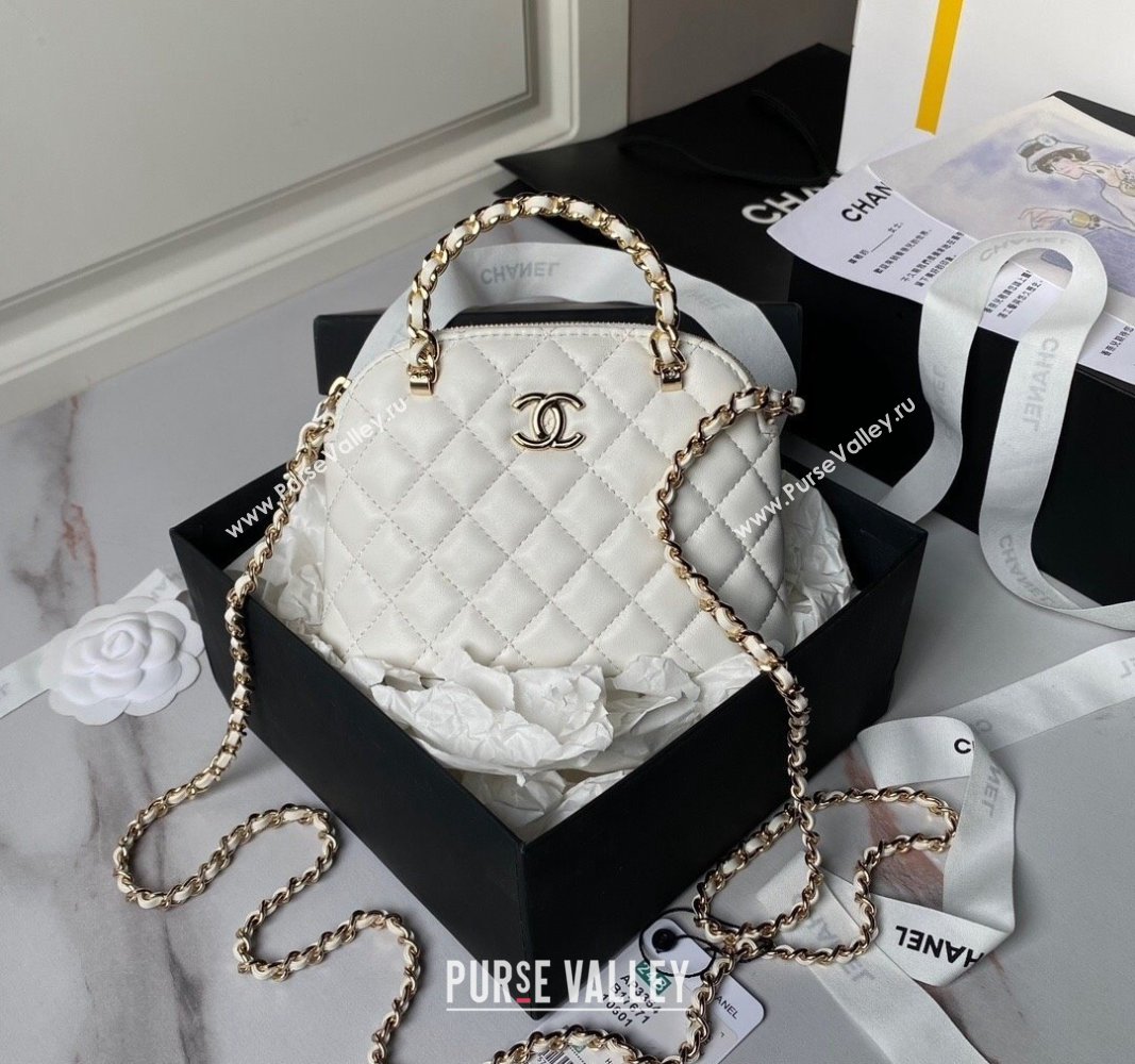 Chanel Shiny Lambskin Clutch with Chain and Top Handle White 2024 AP3354 (yezi-240830069)