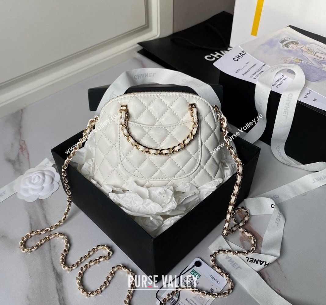 Chanel Shiny Lambskin Clutch with Chain and Top Handle White 2024 AP3354 (yezi-240808013)