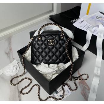 Chanel Shiny Lambskin Clutch with Chain and Top Handle Black 2024 AP3354 (yezi-240808014)