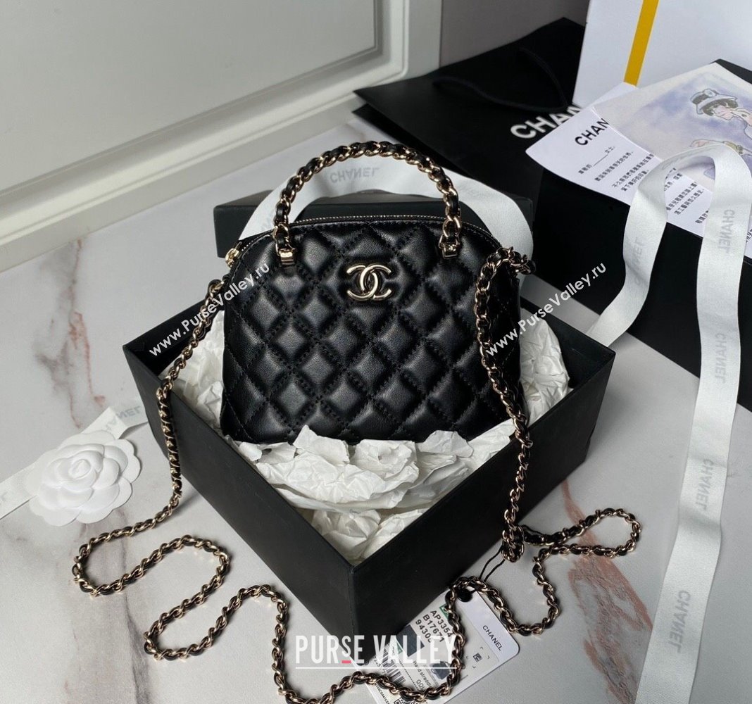 Chanel Shiny Lambskin Clutch with Chain and Top Handle Black 2024 AP3354 (yezi-240808014)