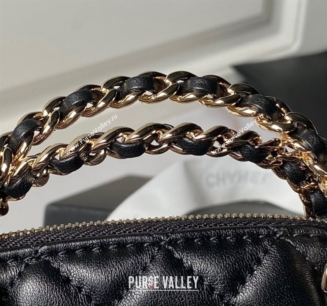 Chanel Shiny Lambskin Clutch with Chain and Top Handle Black 2024 AP3354 (yezi-240808014)