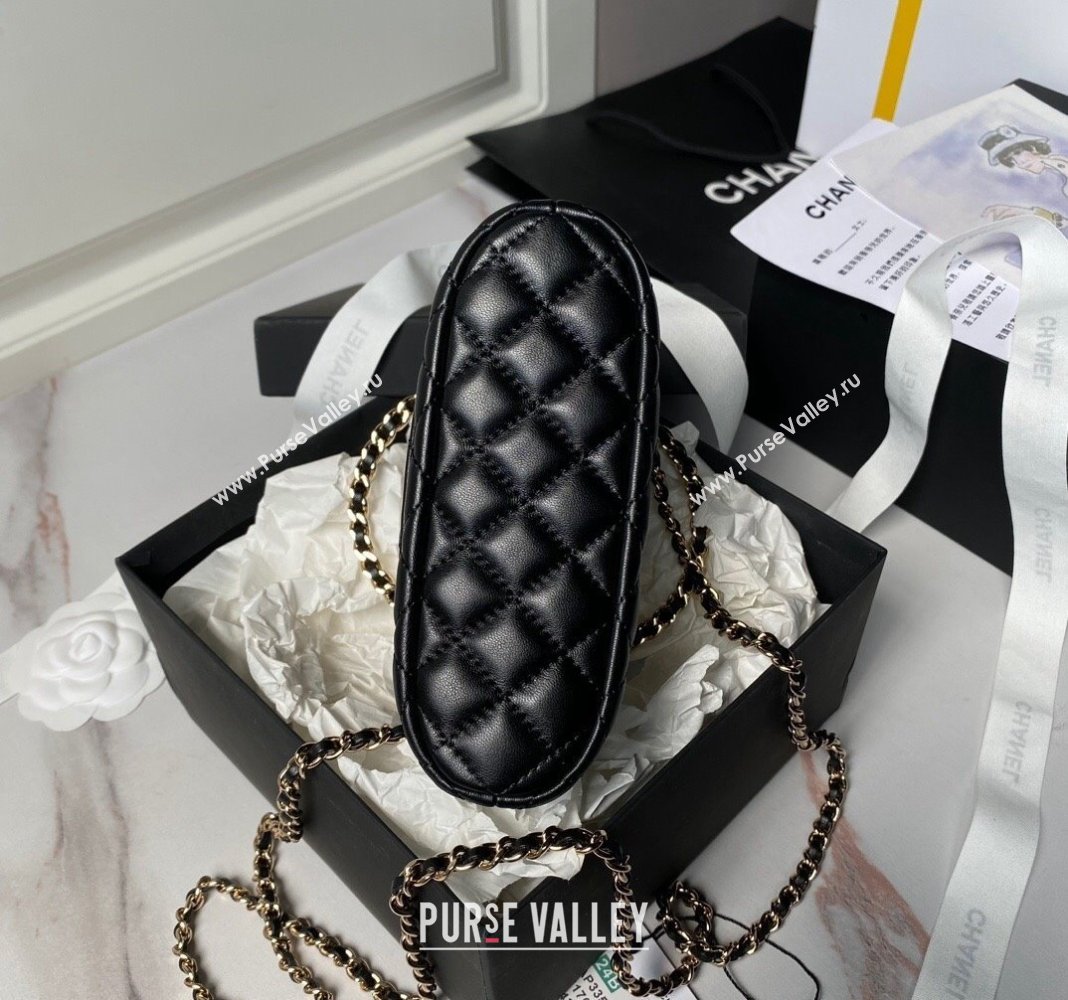 Chanel Shiny Lambskin Clutch with Chain and Top Handle Black 2024 AP3354 (yezi-240808014)