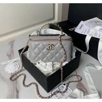 Chanel Lambskin Clutch with Chain and Pearls Top handle AP3956 Grey 2024 (yezi-240808042)